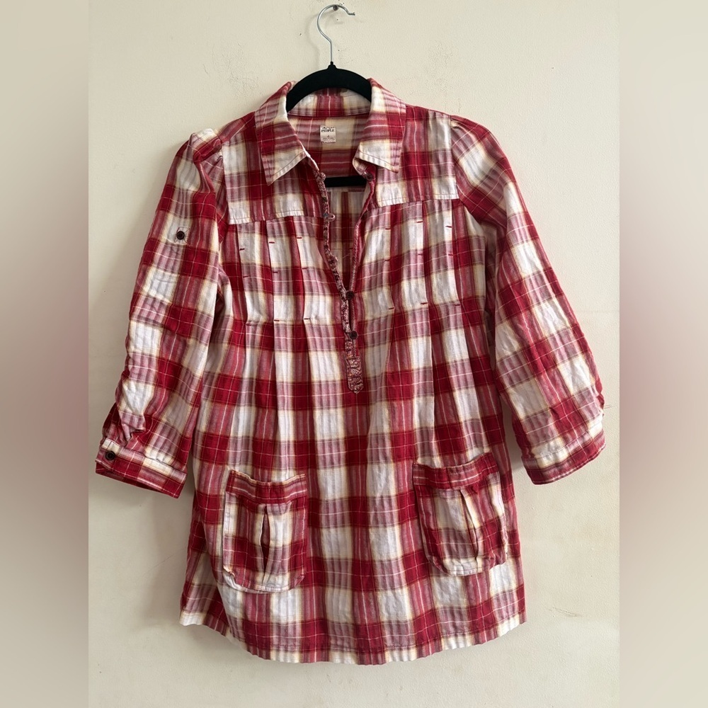Free People Plaid Matador Tunic Top. size 4 EUC